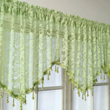 Triogift Green Valance Sheer Drape for Small Window Short Curtain With Lace Beads Bottom Kitchen Home Decoration Blinds #E