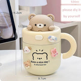 Triogift -  1pc Bear Coffee Thermal Cup For Hot Cold Drinks Water Tea Milk Thermos Mug Stainless Steel Cup With Straw Lid Portable Bottle