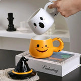 Triogift Halloween Ghost Cup Fun and Unique Ghost Desgn Gifts for Family Friends Ceramic Mug with Lid