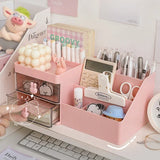 Triogift Desktop Transparent Cosmetics Storage Box Desktop Organizer with Drawers Pen Holder Stationary Storage Rack for Office Desks