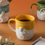 Triogift  -  1pc 350ml Cute Bunny Chicken Coffee Mug Ceramic Coffee Cup Funny Gifts Unique Birthday Gifts Embossed Breakfast Mug Home Office