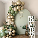 Triogift  Beige Green Balloon Garland Arch Kit Baby Shower Decoration Wedding Engagement Ballons Birthday Baptism Christening