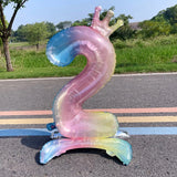 Triogift  32 Inch Crystal Gradient Number Stand Foil Balloons with Crown Figures Globos 0-9 Birthday Party Decorations Wedding Baby Shower