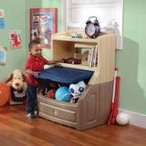 Triogift Lift & Hide Brown and Blue 38" Tall Plastic Toddler Bookcase and Kid Toy Box and Toy Storage