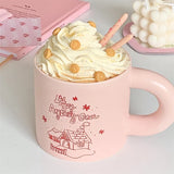 Triogift  -  Simple Pink Snow House Matte Ceramic Cup Ins Style Korean Style Girl Heart Breakfast Coffee Milk Cute Mug Household Dessert Cup