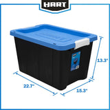 Triogift 12 Gallon Heavy Duty Latching Plastic Storage Box, Black Base/Blue Lid, Set of 4