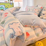 Triogift Winter Thickened Warm Flannel Queen Bedding Set Home Textile Cartoon Cute Duvet Cover Sheet Pillowcase 4pcs Luxury Bed Linen Set