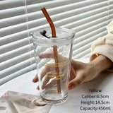 Triogift Creative English and French Letters Straw Cup Portable Coffee Milk Straw Cup With Lid Drinking Straw Cup Travel Glasses Cup