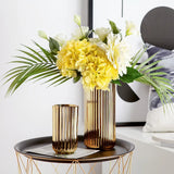 Triogift  Simple electroplated striped gold solid color flower arrangement Ceramic vase Modern decoration vase home decoration ins