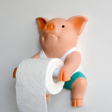 Triogift  PVC Pig Style Toilet Paper Holder Punch-Free Hand Tissue Box Household Paper Towel Holder Reel Spool Device Bathroom Accessory