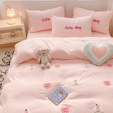 Triogift Ins Girly Heart Towel Embroidery Bedding Four-piece Set Soft Washed Cotton Bed Sheet Quilt Cover Three-piece Set