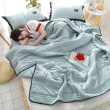 Triogift Summer Air Condition Quilt Thin Stripe Lightweight Comforter  Full Queen Breathable Sofa Office Bed Travel Quilts Throw Blanket