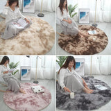 Triogift Pink Shaggy tie-dye Round Carpet Colorful Fluffy Circles Coffee Table Blanket Bedroom Hanging Basket Yoga Rug