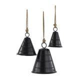 Triogift Wind Chimes 3 Pieces Wall Hanging Decor Tibetan-style Metal Narrow Conical Ornamented Cowbells With Jute Slings Home Decoration