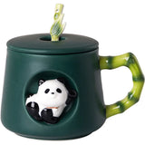 Triogift  -  Panda Ceramic Coffee Cup Dish with Lid Spoon European Couple Mug Afternoon Camellia Tea Cup Breakfast Oatmeal Mug Holiday Gifts