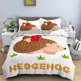 Triogift Hedgehog Duvet Cover Set 3D Cartoon Hedgehog Flower 2/3PCS Bedding Set Kids Boys Girls Animal Queen Size Polyester Quilt Cover