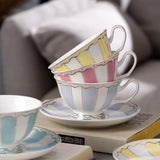 Triogift 1set European Elegance Candy Colored Ceramic Coffee Cup with Matching Saucer Perfect for Coffee Afternoon Tea Set Drinkware Gift