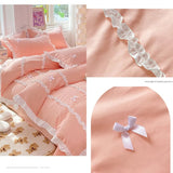 Triogift  Kawaii Korean Bedding Sets No Filling Ins Princess Style Lace Bow Duvet Cover Fitted Sheet Girl Woman Home Bedroom Bed Linens