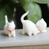 Triogift Cute White Porcelain Lucky Cat Decorations Handcrafted Creative Tea Pets Desktop Ornaments Children's Birthday Gifts