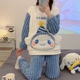 Triogift  Fleece Pajamas Women Autumn Winter Sleepwear Suit Cute Dormitories Loungewear Plush Thick Coral Velvet Home Clothes Sets Pijamas