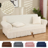 Triogift 1/2/3/4 Seater Seersucker Sofa Slipcover High Stretch Couch Cover Thick Corner Seat Protector Elastic Home Decor Corner Covers