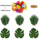 Triogift Tropical Monstera Palm Leaves Hibiscus Flower Hawaiian Luau Leaves Tropical Party Jungle Beach Table Decoration Wedding Birthday