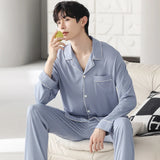 Triogift  Autumn Pajamas Sets Men Long Sleeve Modal Cotton Thin Teenage Boys' Large Size Spring Outwear Home Cloth Suit Sleepwear Male