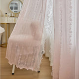 Triogift 1PC Pink Double Sided Lace Vertical Striped Flower Lace Curtain for Living Room Sheer Drape Princess Bedroom Window&nbsp;