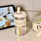 Triogift  -  600ml Cute Glass Cup With Lid And Straw Cover Cap Infuser Glass Water Bottle Aesthetic For Coffee Tea Juice Drinking Bottle