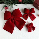 Triogift Christmas Bow Decoration Velvet Red Bow Knot Baubles Hanging Ornaments DIY Xmas Trees Pendant For Holiday Home Party Decorations