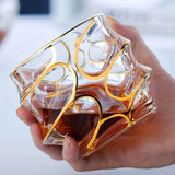 Triogift  -  1pc Whiskey Glass Tumbler Golden Line Wine Whisky Glasses Golden Painted Crystal Barware Multi-Functional Beer Cocktail Cup