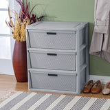 Triogift Sterilite Storage Box Organizer 3 Drawer Cross-Weave Tower Cement