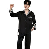 Triogift  High Quality Men Pajamas Suit Spring Autumn Satin Chiffon Thin Sleepwear Long Sleev Casual Home Clothing Set Outdoor Summer Male