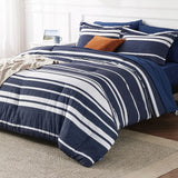 Triogift Comforter Set, Striped Bedding Set All Season, Bed in a Bag with Comforter, Sheets, Pillowcases & Shams, Twin, Cal King