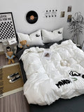 Triogift Ultra Soft Bedroom Four Pc Wash Cotton Panda Embroidered Bed Quilt Pillowcase Sheet Student Dormitory 3-piece Set Free Shipping