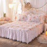 Triogift Korean Style Bedding Set Cotton Fresh Garden Princess Lace Ruffles Pillowcase Supper King Size Duvet Cover Bed Set