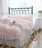 Triogift  New romantic bedding set queen Franch style duvet cover set pink elegant lace ruffle cotton home bedding set designer bedding