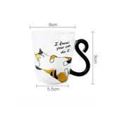 Triogift  -  Cute Cat Heat Resistant Glass Cup for Home, Breakfast Milk Cup, Cartoon Casual Coffee Cup, Japanese Style, Ins