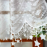 Triogift  1PC White Lace Red Cherry Short Curtain for Kitchen Window Sheer Drape With Star Bottom Doorway Cabinet Blind #E