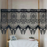 Triogift 1PC Black Lace Bows Sheer Curtain for Bay Window Voile Drape Cabinet Kitchen Door Cafe Home Decoration