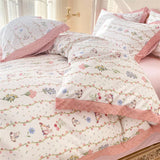 Triogift Kawaii Princess Pure Cotton Bedding Set Full Size Lovely Ruffles Single Doubel Duvet Cover Set Girls Woman Cozy Bedding Sets