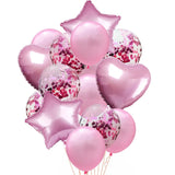 Triogift 14pcs Rose Gold Mix Star Heart Confetti Latex Balloons Birthday Party Decorations Kids Adult Wedding Anniversary Globos Supplies