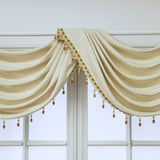 Triogift 1PC Modern Solid Beige Curtain Head Valance Drape for Living Room Swag Waterfall With Bottom Tassel Beads Fringe Window