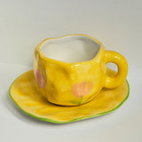 Triogift  -  Korean Mug Ceramic Cute Flower Cup and Saucer Coffee Cup Tea Cup Dish Set Mug Hand Painted Coffee Mugs