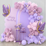 Triogift Macaron Pink Purple Butterfly Balloons Garland Arch Kit Butterfly Birthday Party Decor Kids Baby Shower Wedding Decor Globos