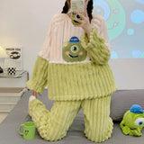 Triogift  Fleece Pajamas Women Autumn Winter Sleepwear Suit Cute Dormitories Loungewear Plush Thick Coral Velvet Home Clothes Sets Pijamas