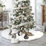 Triogift  Christmas Tree Skirts 78/90/122cm White Plush Mat Navidad Plush Skirt Xmas Tree Base Mat Ornament New Year Christmas Home Decor