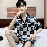 Triogift  New Pajamas Set Men's SummerHigh Quality Ice Silk Short Sleeve Night Wear Thin Satin Sleepwear Male Home Clothing Pyjamas Teen