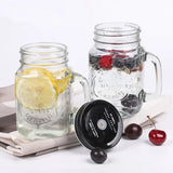 Triogift  -  450ml Mason Jar Mugs with Handles Old Fashioned Glass Bottle Juice Drink Clear Glass Water Bottle With Cover Straw Drinkware Cup