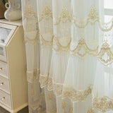 Triogift French Embroidered Lace Gauze Curtains For Living Rooms Bedrooms, With Skirt Specially Design Beige Tulle Curtains for Windows